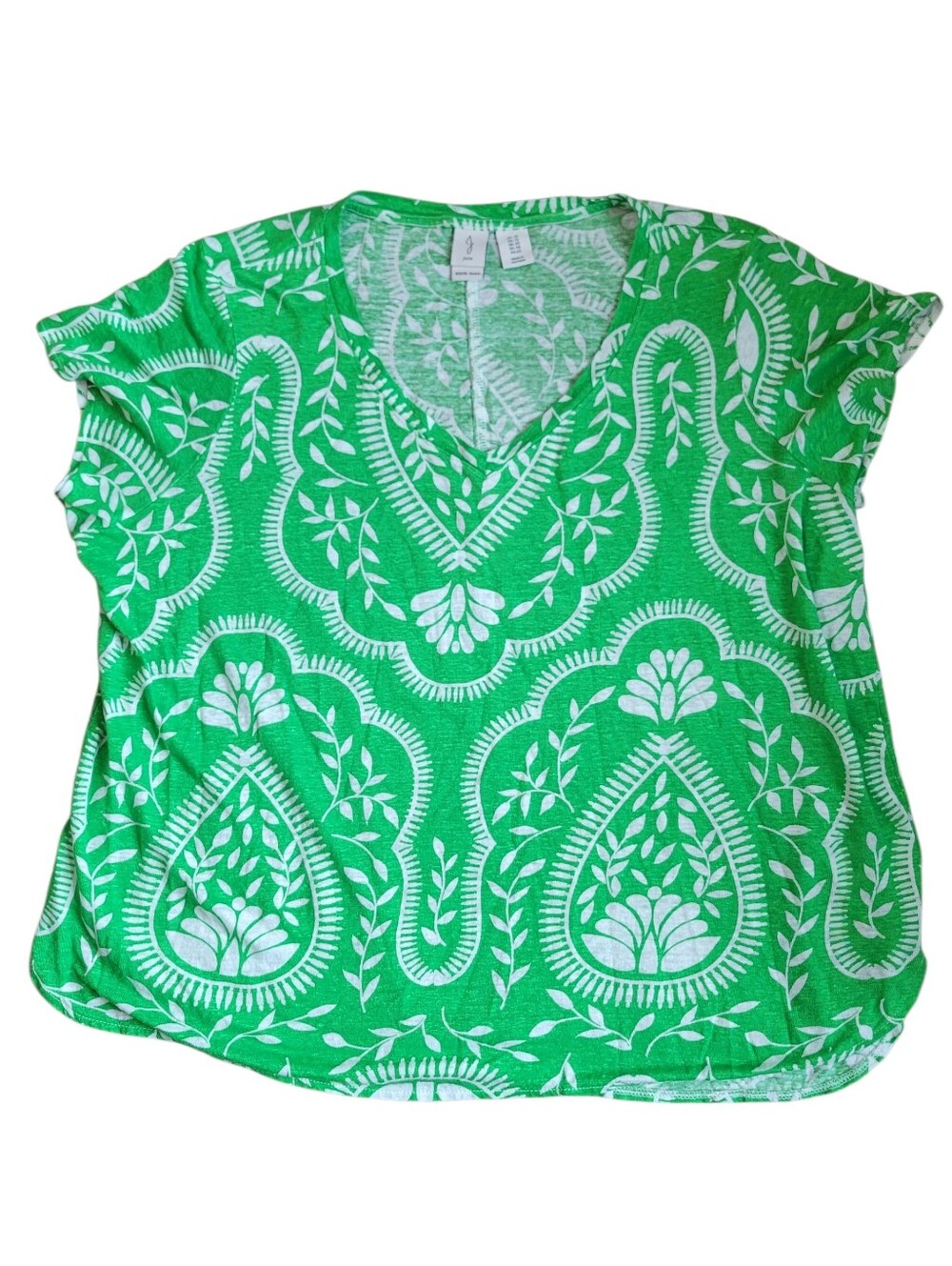 Joie 100% Linen Yellow Green Print Knit Tee Plus Size 1x